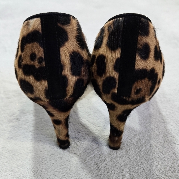J. Crew Collection Calf Hair Leather Leopard Print Half D'Orsay Kitten Heels - Picture 5 of 13